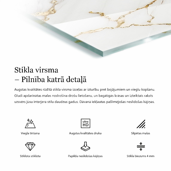 Rechthoekig tafelblad van glas Subtiele marmeraders