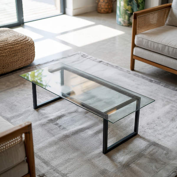 Rechthoekig glazen tafelblad transparant