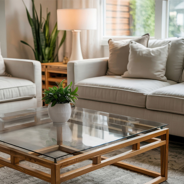 Rechthoekig glazen tafelblad transparant