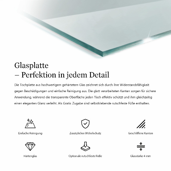 Rechthoekig glazen tafelblad transparant