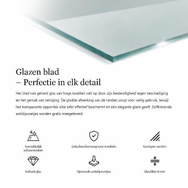 Rechthoekig glazen tafelblad transparant